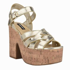 Nine West Cheers Heeled Platform Sandals - Gold - Ireland (GR7169240)